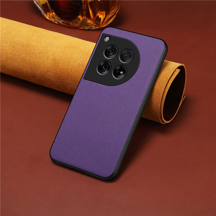Leather Case for OnePlus 12 5G Shell Scratch-proof Calf Texture Back Cover - Purple