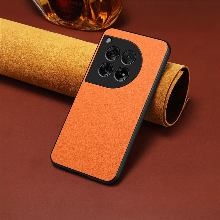Leather Case for OnePlus 12 5G Shell Scratch-proof Calf Texture Back Cover - Orange