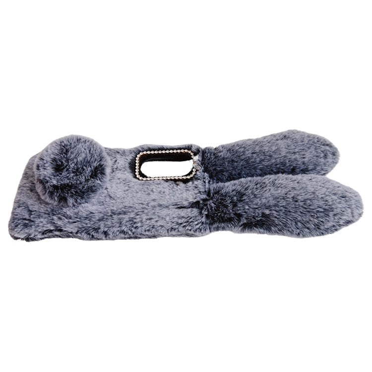 For Asus Zenfone 9 5G Phone Case Bunny Ears Furry Hairball Soft TPU Cover - Dark Grey