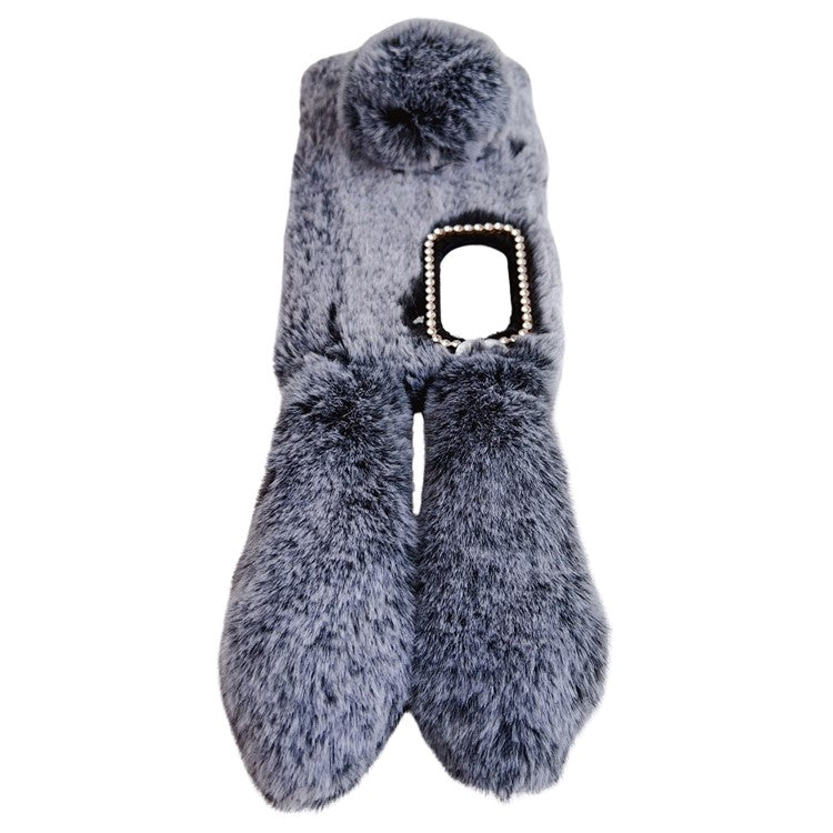 For Asus Zenfone 9 5G Phone Case Bunny Ears Furry Hairball Soft TPU Cover - Dark Grey