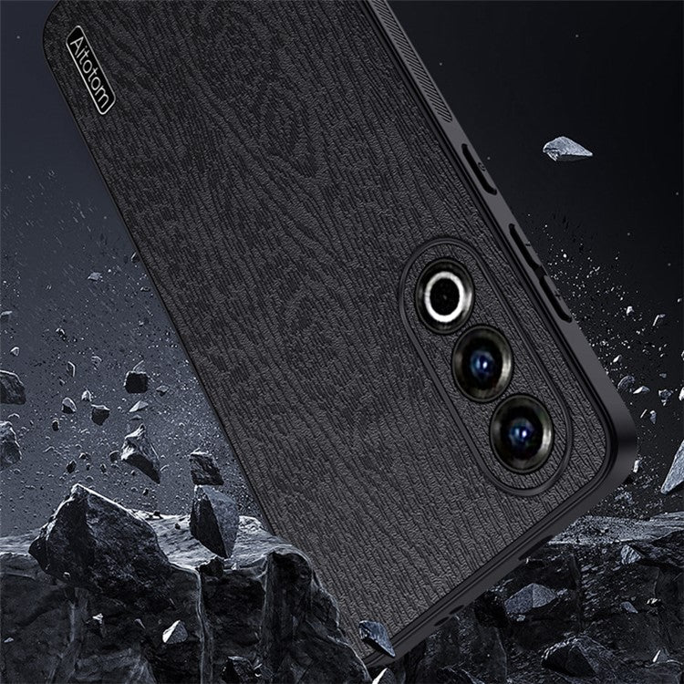 For OnePlus Ace 3V 5G Case Wood Texture Anti-scratch Leather+PC+TPU Back Cover - Black
