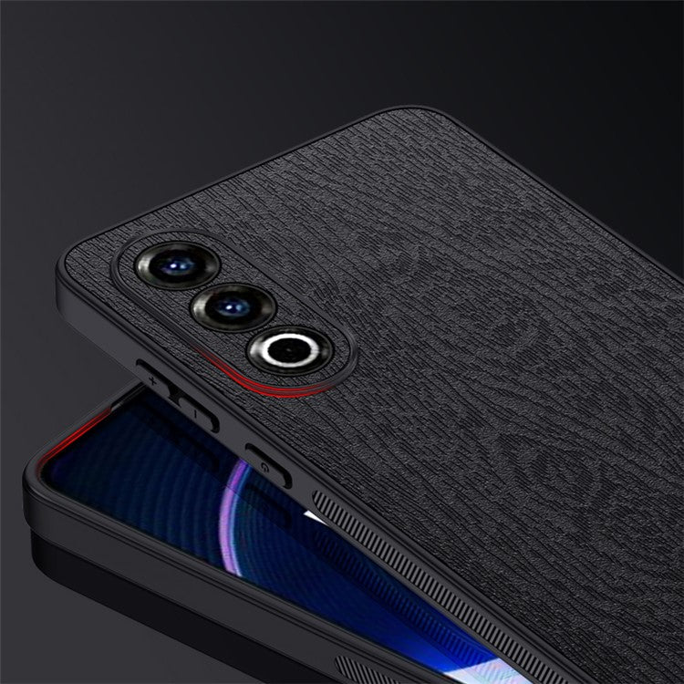 For OnePlus Ace 3V 5G Case Wood Texture Anti-scratch Leather+PC+TPU Back Cover - Black
