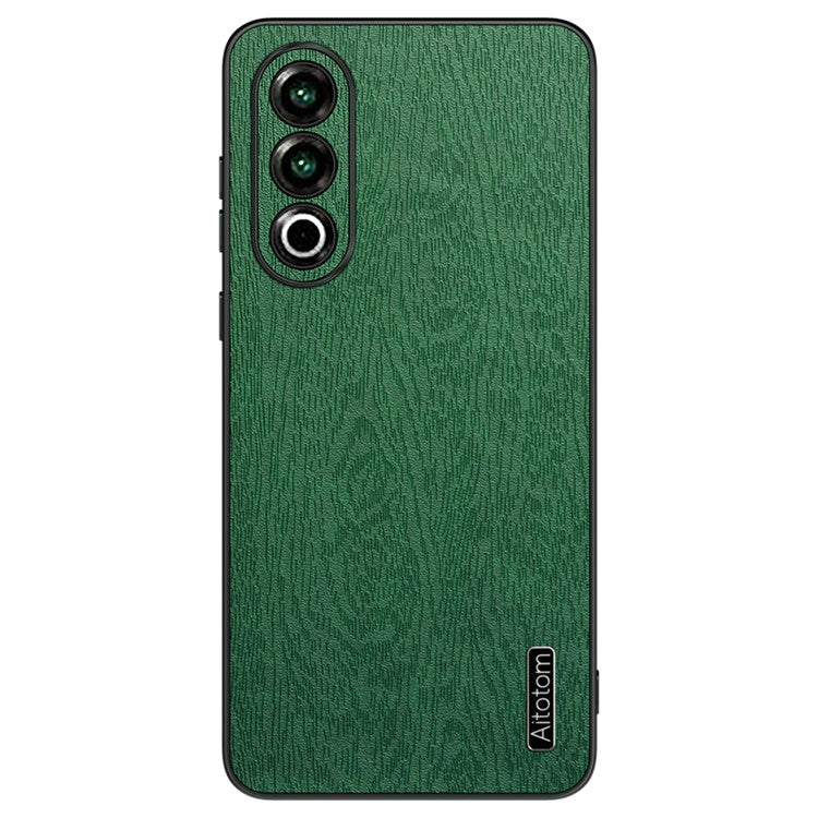 For OnePlus Ace 3V 5G Case Wood Texture Anti-scratch Leather+PC+TPU Back Cover - Green