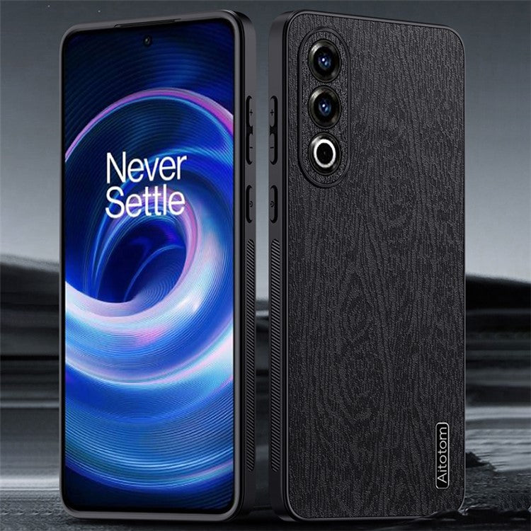 For OnePlus Ace 3V 5G Case Wood Texture Anti-scratch Leather+PC+TPU Back Cover - Grey