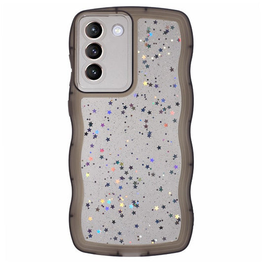 JTW Series for Samsung Galaxy S21 FE 5G Case Wave Frame Curly Shape TPU Epoxy Phone Cover - Transparent Black