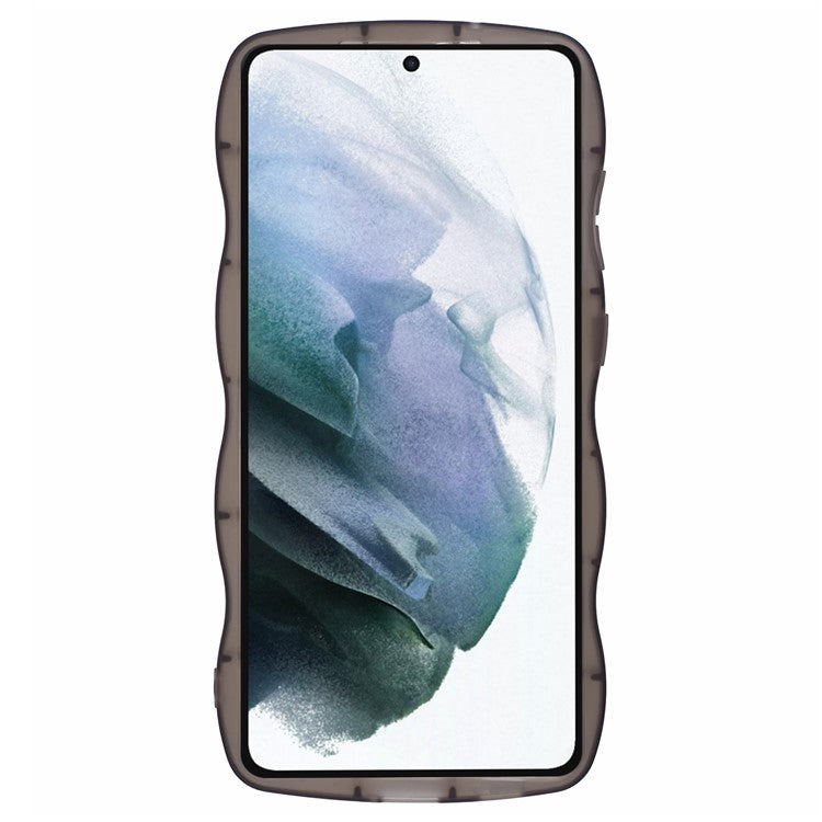 JTW Series for Samsung Galaxy S21 FE 5G Case Wave Frame Curly Shape TPU Epoxy Phone Cover - Transparent Black