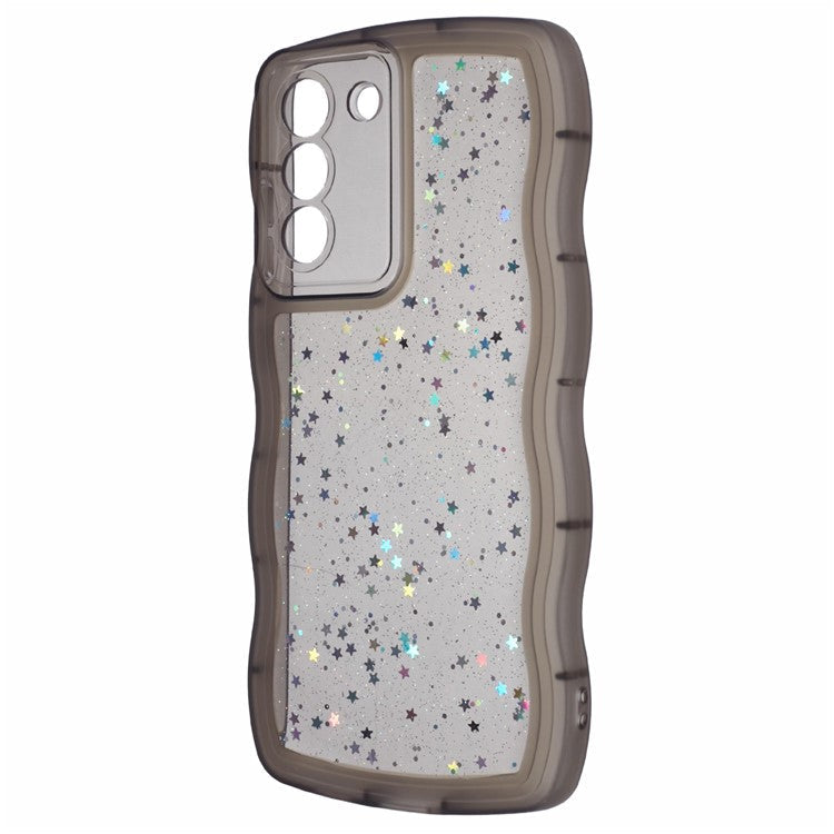 JTW Series for Samsung Galaxy S21 FE 5G Case Wave Frame Curly Shape TPU Epoxy Phone Cover - Transparent Black