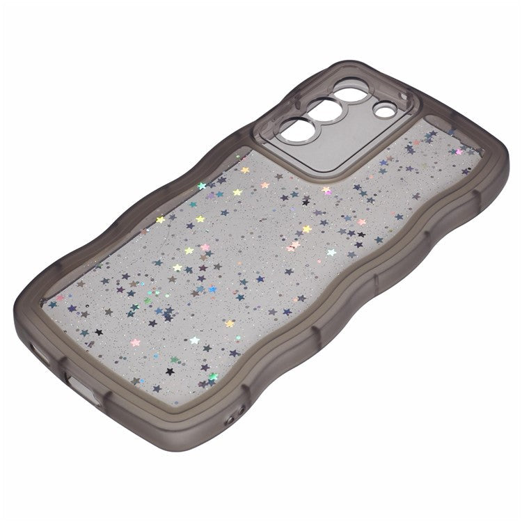 JTW Series for Samsung Galaxy S21 FE 5G Case Wave Frame Curly Shape TPU Epoxy Phone Cover - Transparent Black