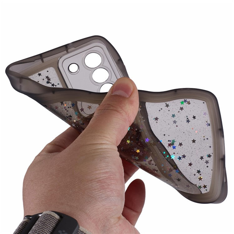 JTW Series for Samsung Galaxy S21 FE 5G Case Wave Frame Curly Shape TPU Epoxy Phone Cover - Transparent Black