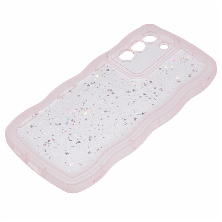 JTW Series for Samsung Galaxy S22+ 5G Wavy Edge TPU Case Anti-Drop Epoxy Phone Cover - Transparent Pink