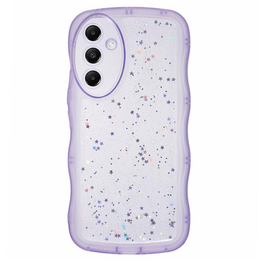 JTW Series for Samsung Galaxy A34 5G Case Wavy Edge Shiny Stars TPU Phone Cover - Transparent Purple