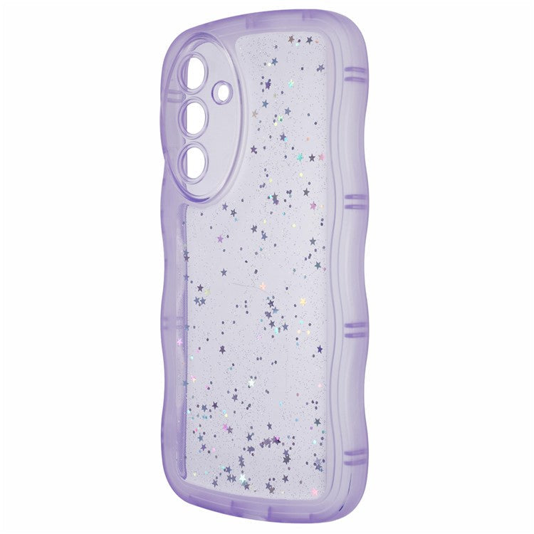 JTW Series for Samsung Galaxy A34 5G Case Wavy Edge Shiny Stars TPU Phone Cover - Transparent Purple