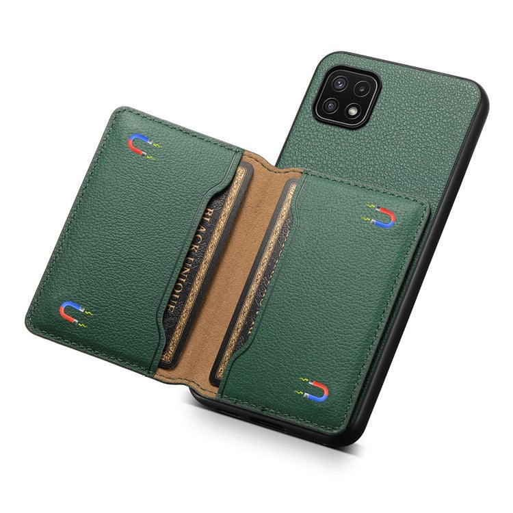 For Samsung Galaxy A22 5G (EU Version) Phone Case Calf Texture Card Slots Leather Back Cover - Green