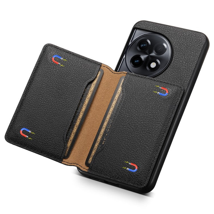 For OnePlus Ace 2 5G / 11R 5G Case Calf Texture Leather Coated PC+TPU Cover with Card Slots - Black