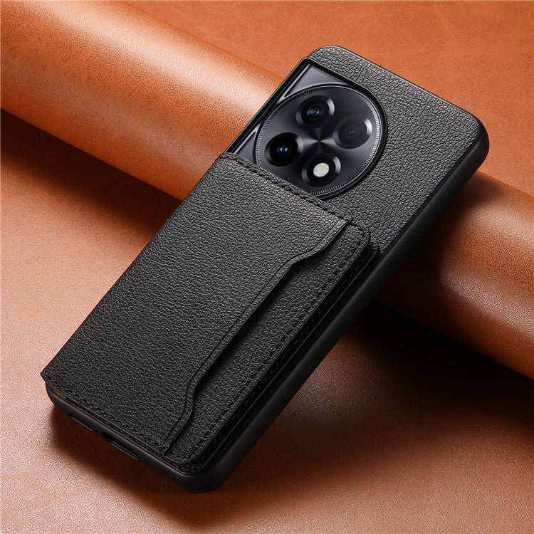 For OnePlus Ace 2 5G / 11R 5G Case Calf Texture Leather Coated PC+TPU Cover with Card Slots - Black