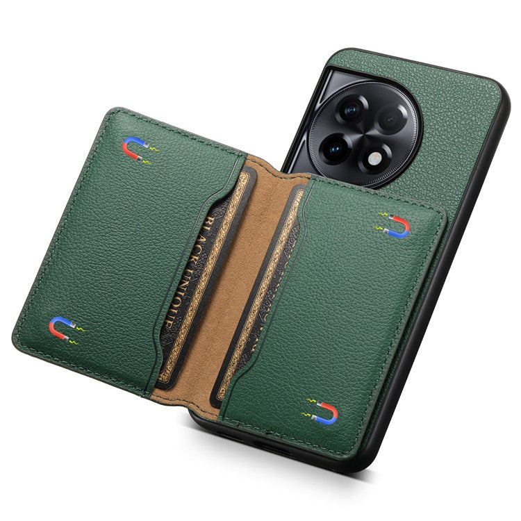For OnePlus Ace 2 5G / 11R 5G Case Calf Texture Leather Coated PC+TPU Cover with Card Slots - Green