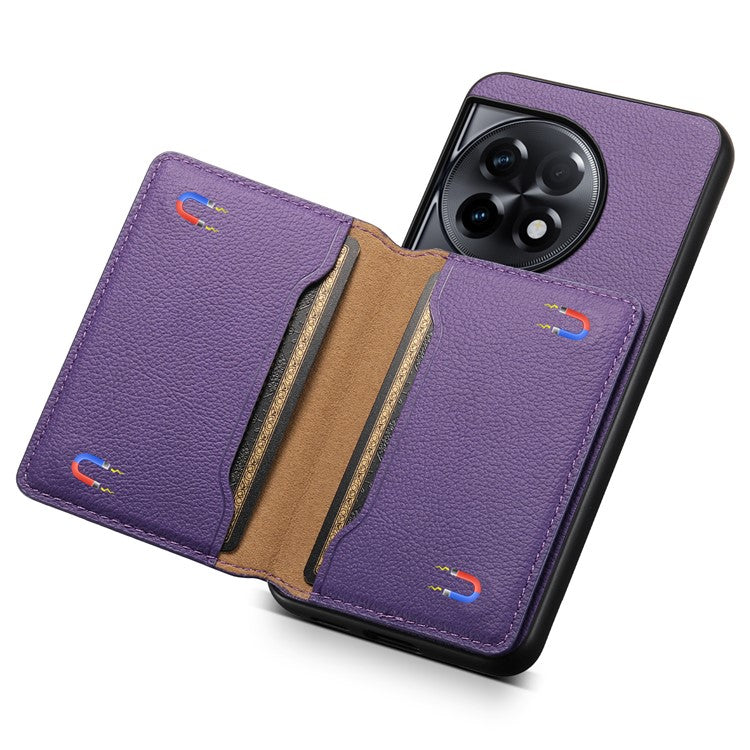 For OnePlus Ace 2 5G / 11R 5G Case Calf Texture Leather Coated PC+TPU Cover with Card Slots - Purple