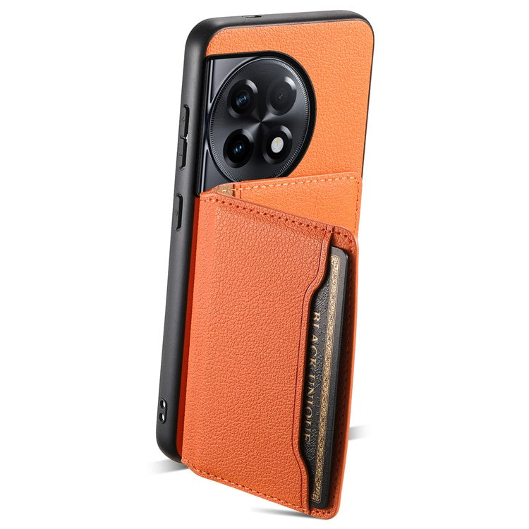 For OnePlus Ace 2 5G / 11R 5G Case Calf Texture Leather Coated PC+TPU Cover with Card Slots - Orange