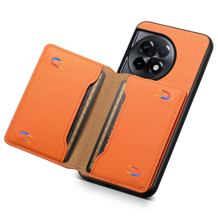 For OnePlus Ace 2 5G / 11R 5G Case Calf Texture Leather Coated PC+TPU Cover with Card Slots - Orange