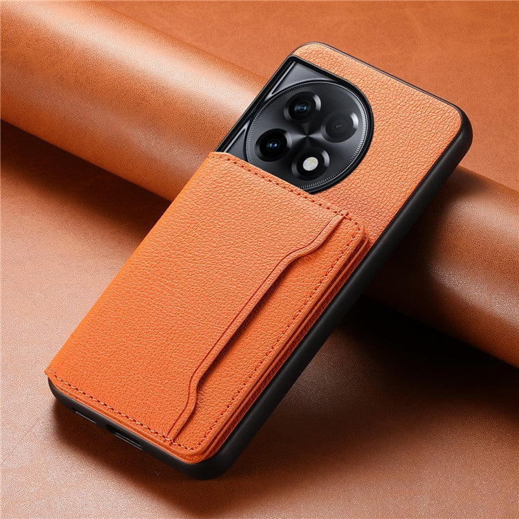 For OnePlus Ace 2 5G / 11R 5G Case Calf Texture Leather Coated PC+TPU Cover with Card Slots - Orange