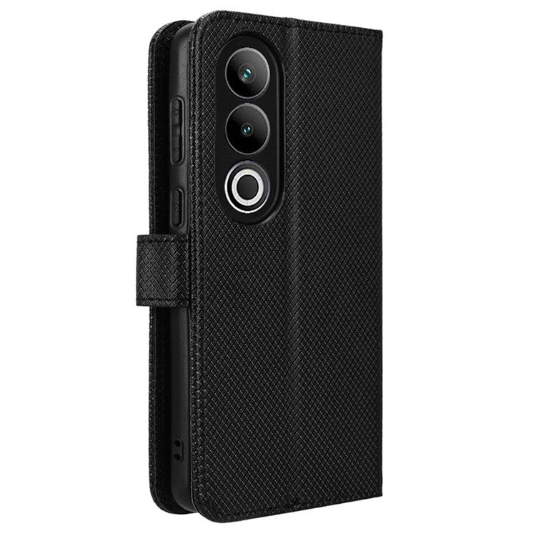 For OnePlus Ace 3V 5G Case Diamond Texture Folio Stand Phone Cover with Wrist Strap - Black