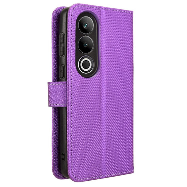 For OnePlus Ace 3V 5G Case Diamond Texture Folio Stand Phone Cover with Wrist Strap - Purple