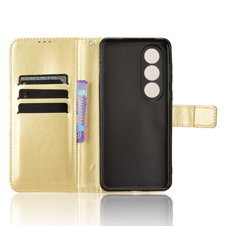 For OnePlus Ace 3V 5G Case Crazy Horse Texture Leather Folio Phone Cover - Gold