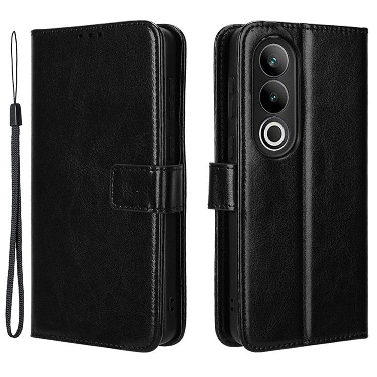 For OnePlus Ace 3V 5G Case Crazy Horse Texture Leather Folio Phone Cover - Black