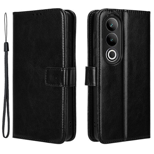 For OnePlus Ace 3V 5G Case Crazy Horse Texture Leather Folio Phone Cover - Black