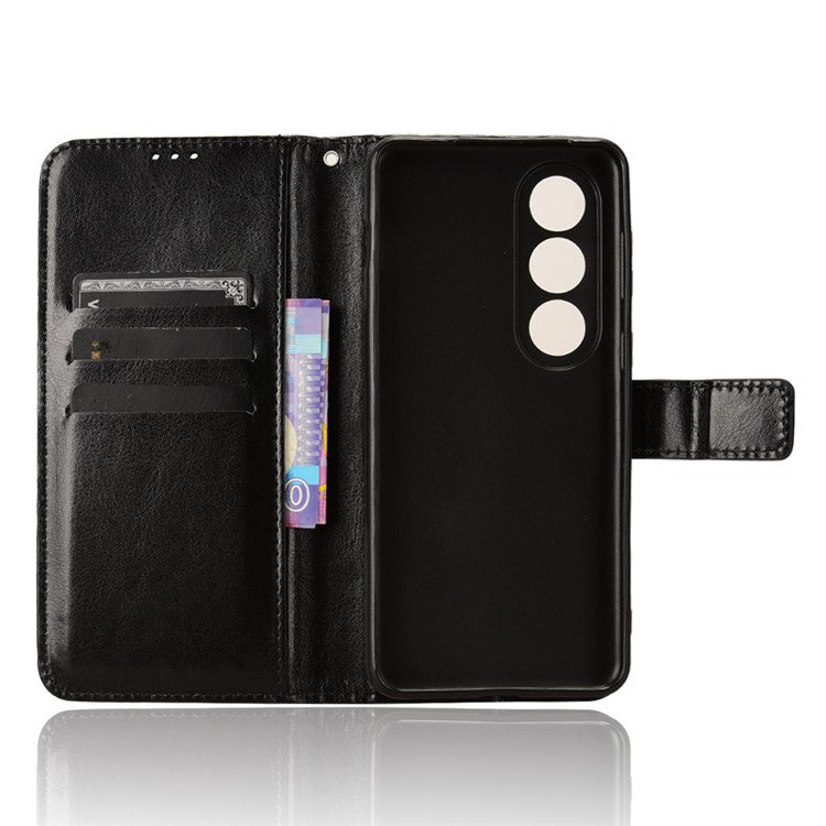 For OnePlus Ace 3V 5G Case Crazy Horse Texture Leather Folio Phone Cover - Black