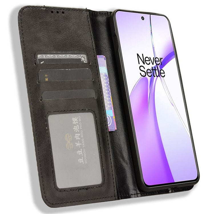 For OnePlus Ace 3V 5G Wallet Case Retro Leather Magnetic Closing Phone Cover - Black