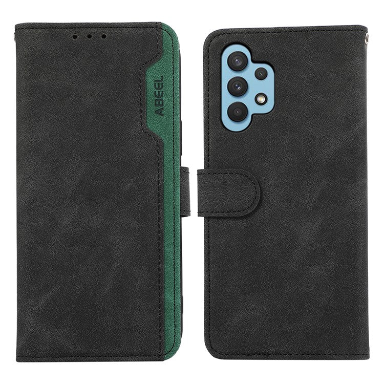 ABEEL For Samsung Galaxy A32 4G (EU Version) Wallet Phone Case PU Leather RFID Blocking Shockproof Phone Cover - Black