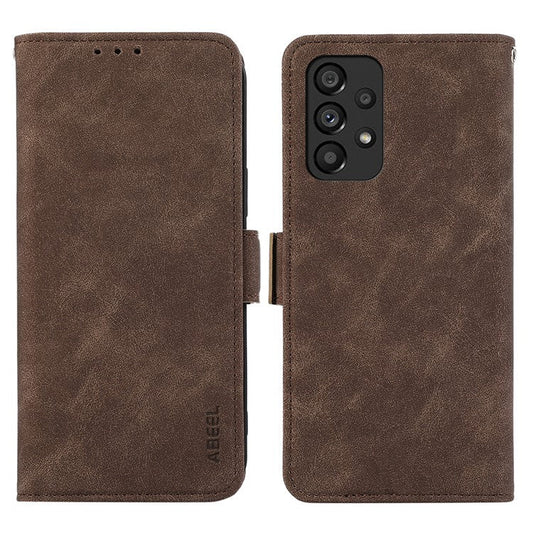 ABEEL For Samsung Galaxy A33 5G Case PU Leather RFID Blocking 3 Card Slots Stand Phone Cover - Brown