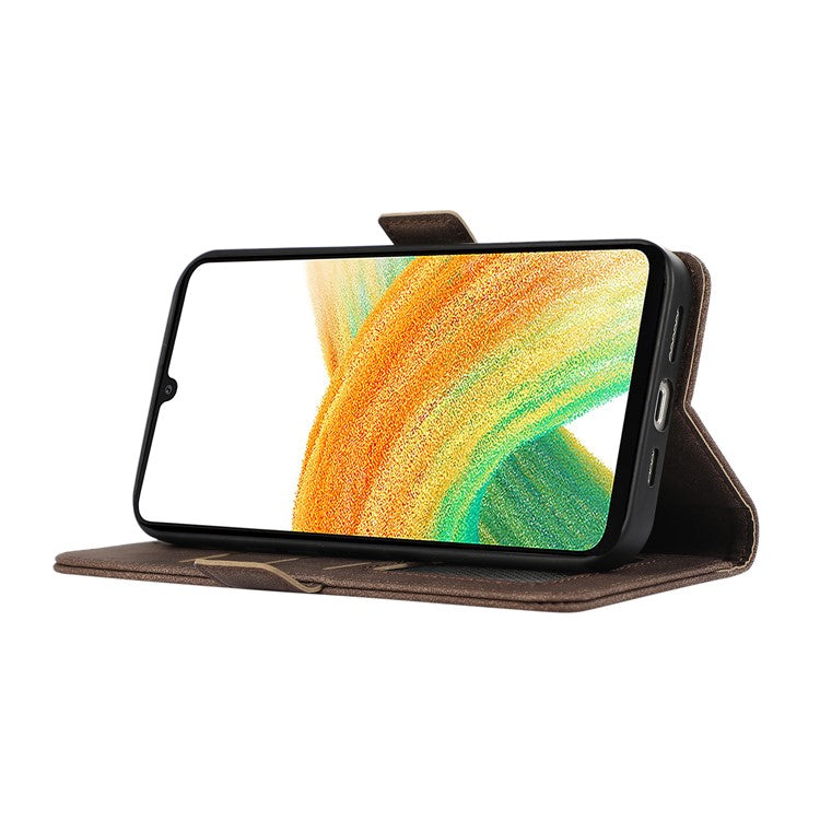 ABEEL For Samsung Galaxy A34 5G PU Leather Protective Cover RFID Blocking Stand Phone Case  - Brown