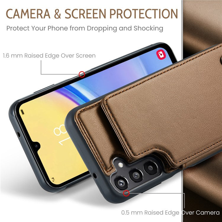 CASEME C22 Series For Samsung Galaxy A15 4G / 5G Case Leather RFID Blocking 5 Card Slots Kickstand Back Cover - Brown