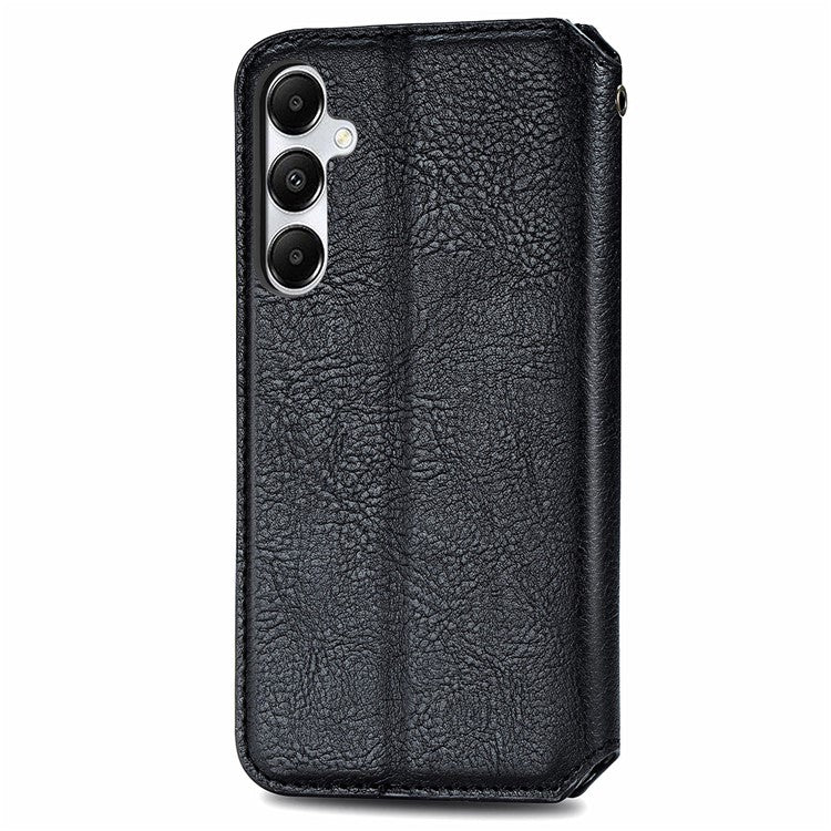 For Samsung Galaxy A55 5G Cell Phone Case Rhombus Imprinted Leather Wallet Stand Cover - Black