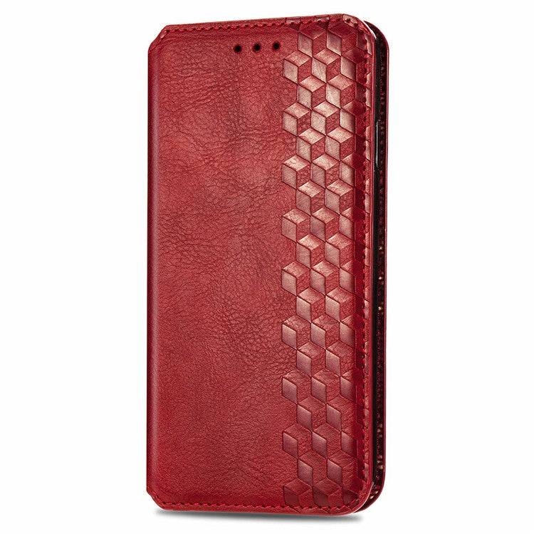 For OnePlus 12 5G Wallet Phone Cover Imprinted Rhombus Leather Flip Case - Red
