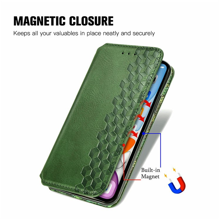For OnePlus 12 5G Wallet Phone Cover Imprinted Rhombus Leather Flip Case - Green