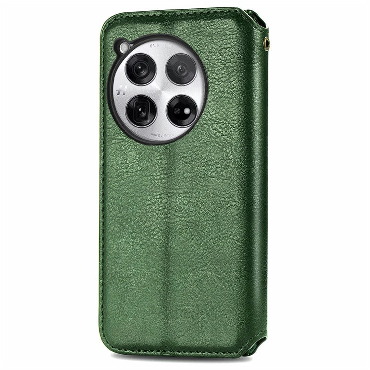 For OnePlus 12 5G Wallet Phone Cover Imprinted Rhombus Leather Flip Case - Green
