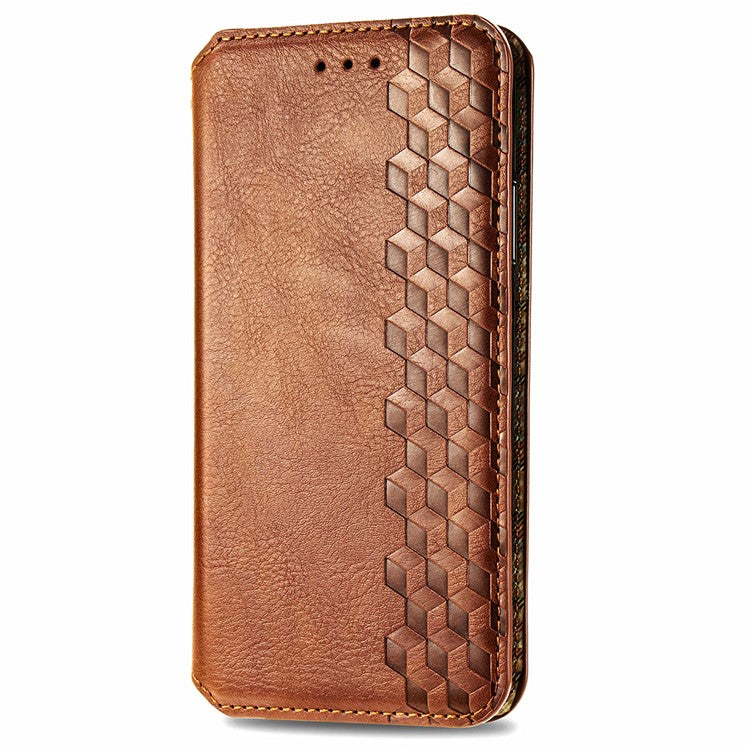 For OnePlus 12 5G Wallet Phone Cover Imprinted Rhombus Leather Flip Case - Brown