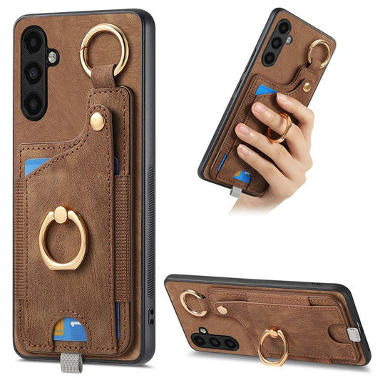 For Samsung Galaxy A34 5G Kickstand Case Card Holder PU + TPU Phone Cover - Brown