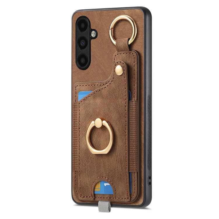 For Samsung Galaxy A34 5G Kickstand Case Card Holder PU + TPU Phone Cover - Brown