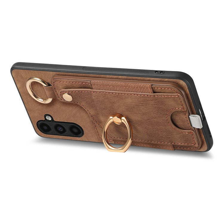 For Samsung Galaxy A34 5G Kickstand Case Card Holder PU + TPU Phone Cover - Brown
