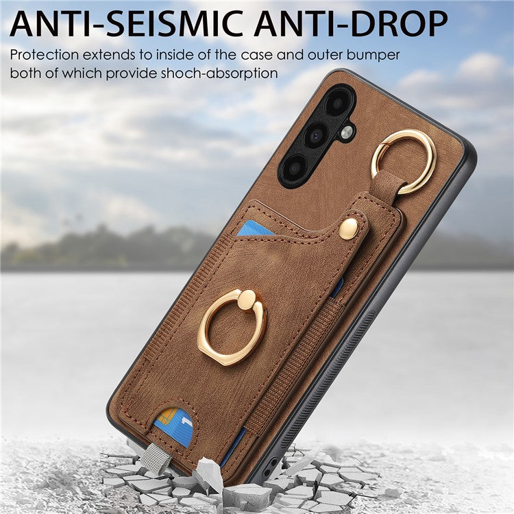 For Samsung Galaxy A34 5G Kickstand Case Card Holder PU + TPU Phone Cover - Brown