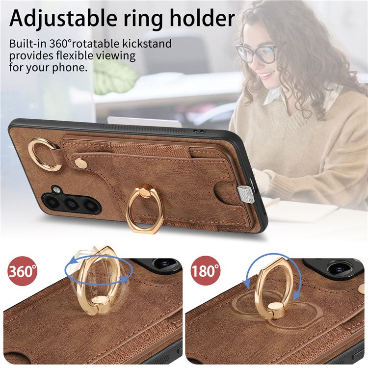 For Samsung Galaxy A34 5G Kickstand Case Card Holder PU + TPU Phone Cover - Brown