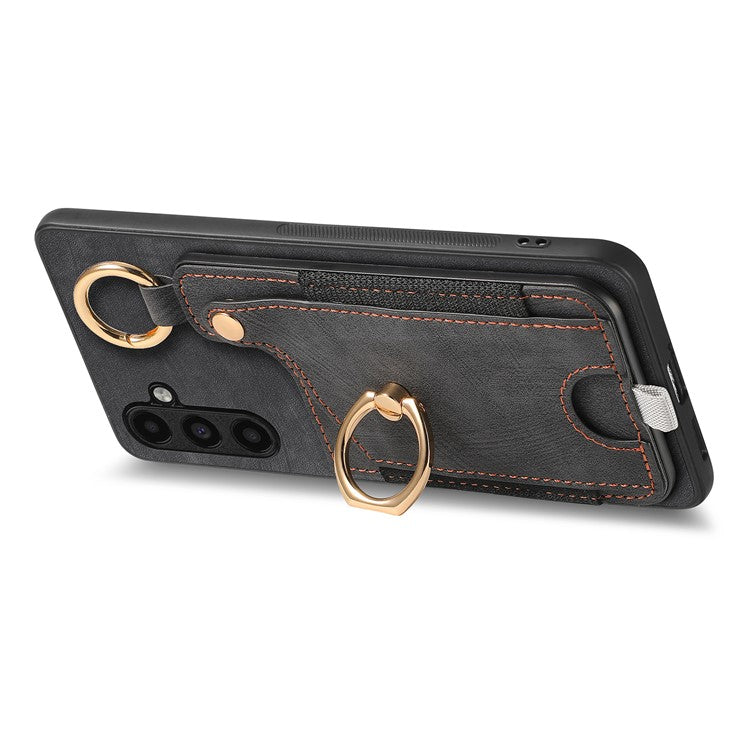 For Samsung Galaxy A34 5G Kickstand Case Card Holder PU + TPU Phone Cover - Black