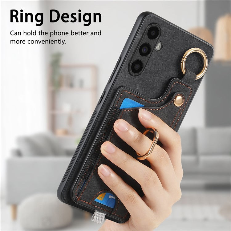 For Samsung Galaxy A34 5G Kickstand Case Card Holder PU + TPU Phone Cover - Black