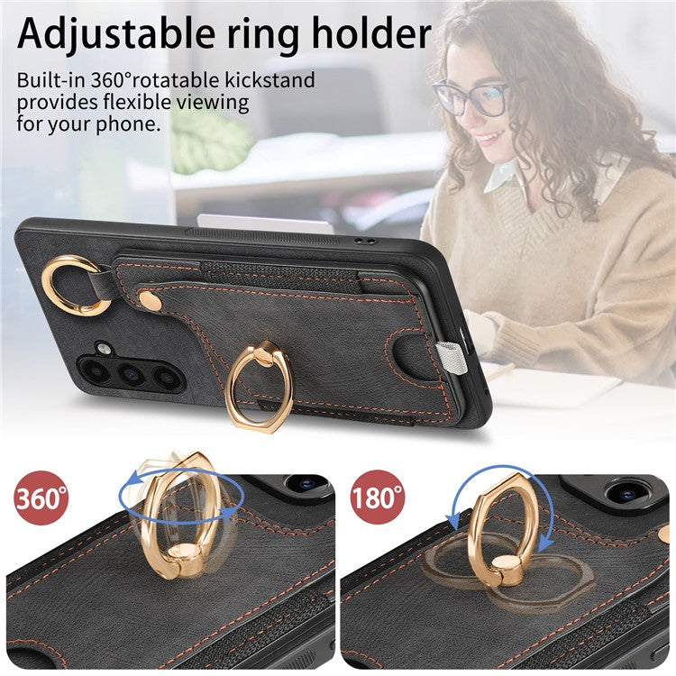 For Samsung Galaxy A34 5G Kickstand Case Card Holder PU + TPU Phone Cover - Black