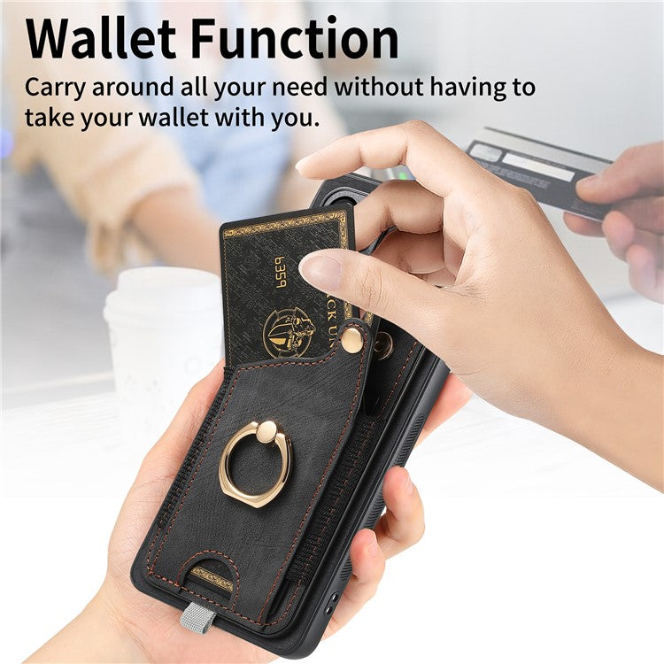 For Samsung Galaxy A34 5G Kickstand Case Card Holder PU + TPU Phone Cover - Black
