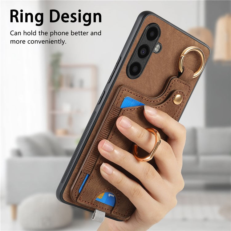 For Samsung Galaxy A25 5G (Global) (161.0 x 76.5 x 8.3mm) Phone Case Card Holder Leather Back Cover - Brown